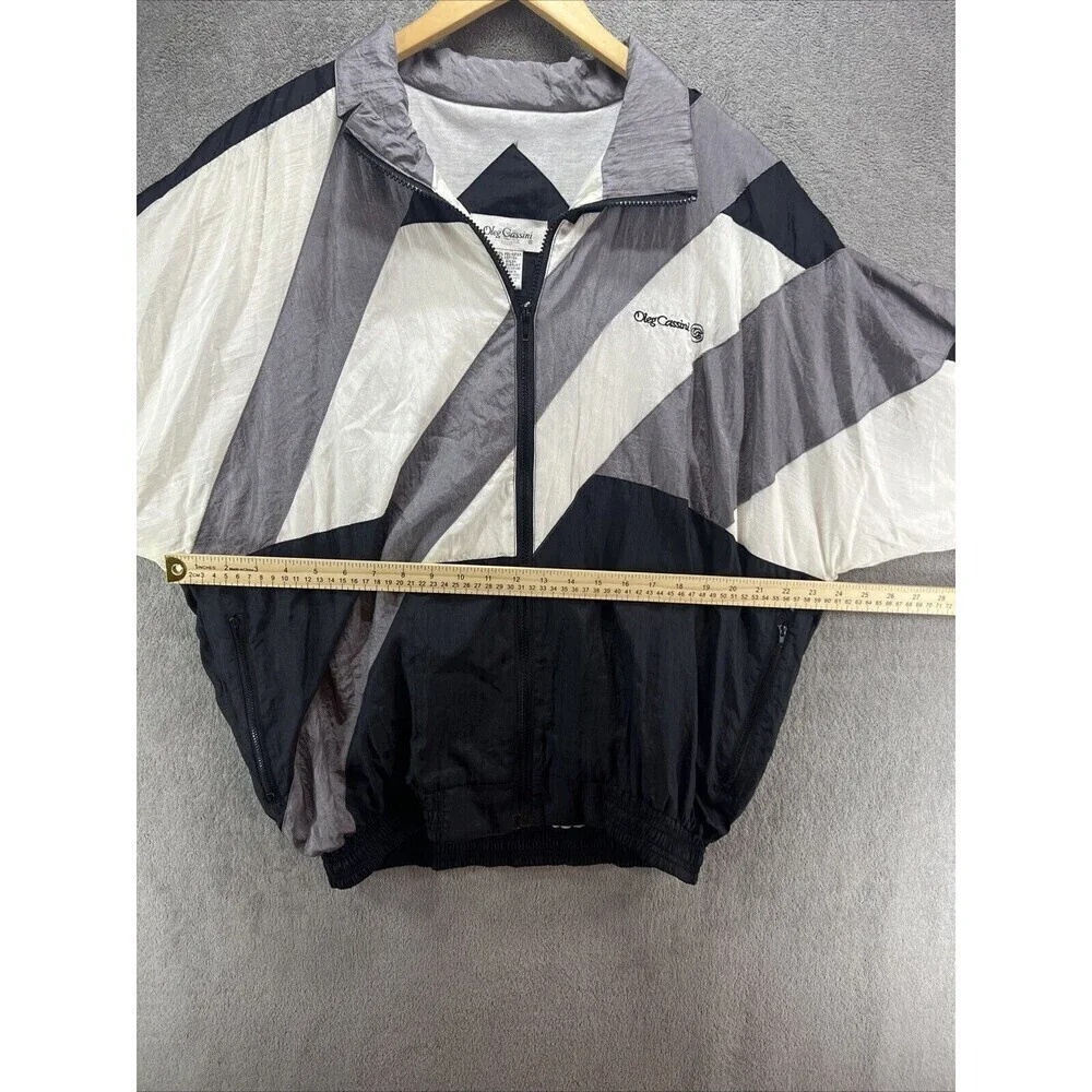 Vtg Oleg Cassini Lined Jacket Black White Gray Windbreaker Size‎ XL 80s - Picture 6 of 7